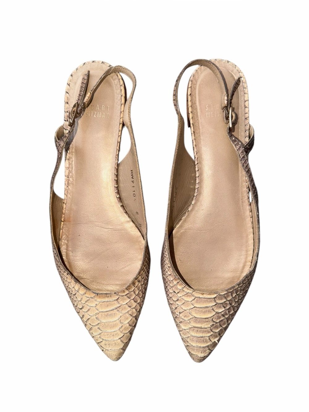 Stuart Weitzman Slingback Python Pointed Flats Size 8 M